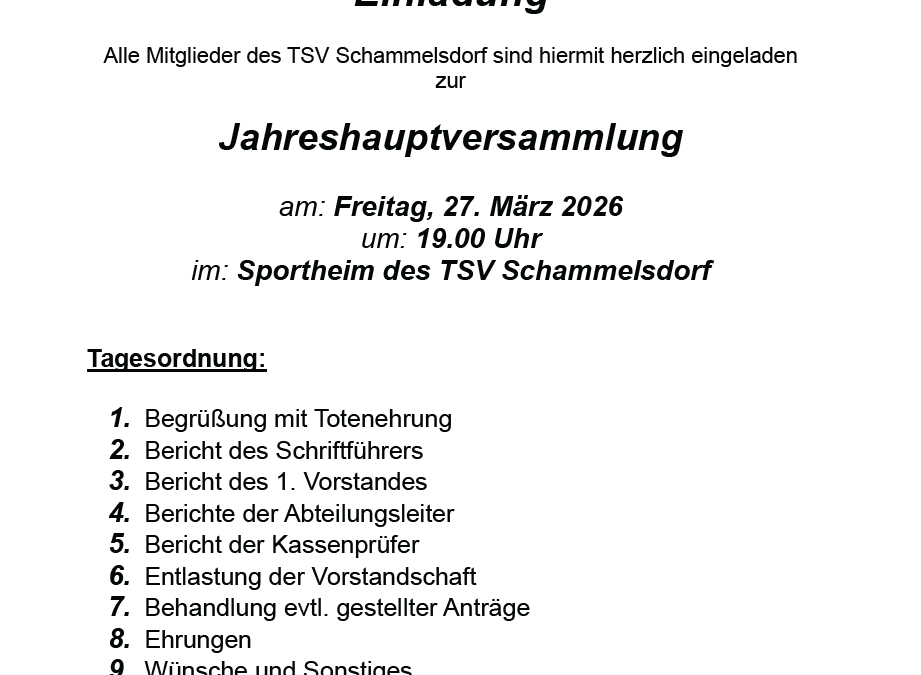 Einladung zur Jahreshauptversammlung 2026